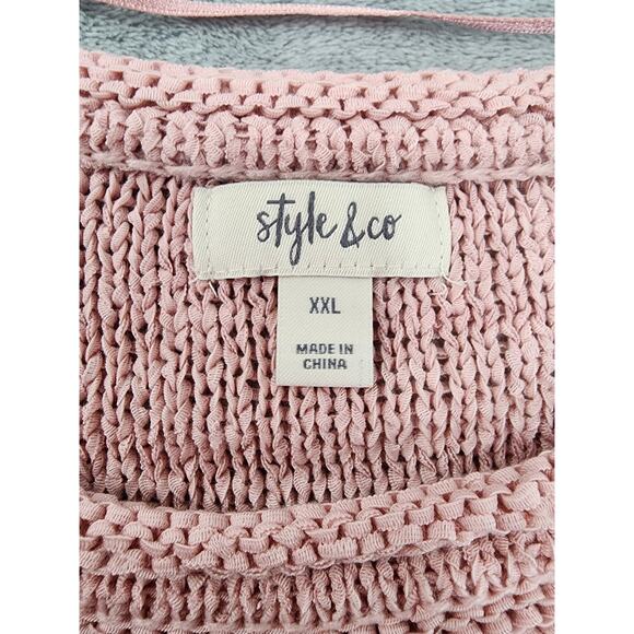 NEW Style&Co Scoop Neck Sweater Size XXL 2X Pink Tonal Color Block Open Stitch - Picture 3 of 11
